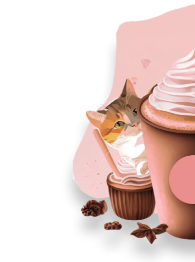 Um copo de café com um gato atrás o encarando